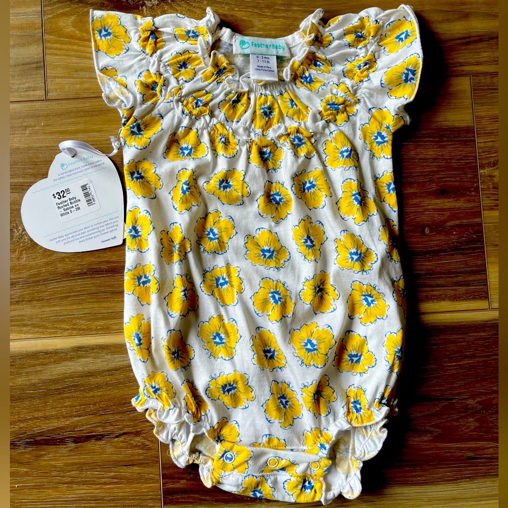 Baby Girls Feather Baby Yellow Floral Onesie